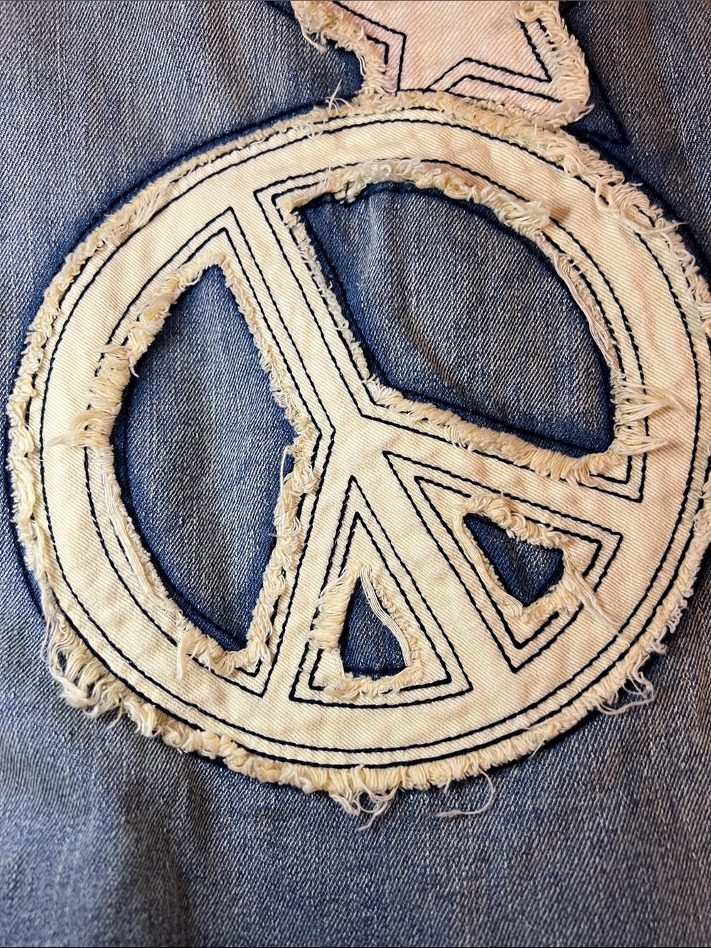 BLUE VELVET STARS and PEACE patchwork Denim Overalls wide leg oversized M L - Picture 5 of 7